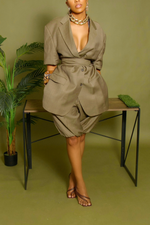 Golden short sleeve backless Belted blazer set S/M