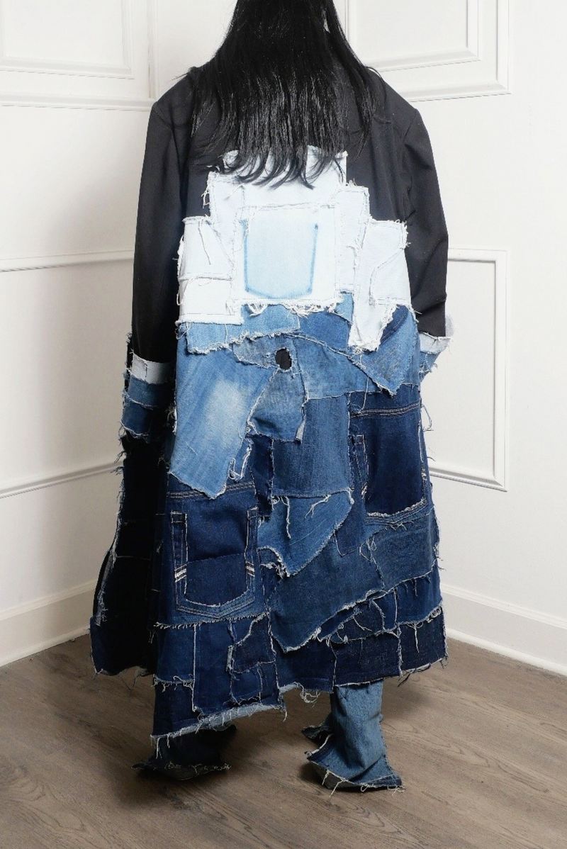 Upcycled by hand Long Denim Patchwork Jacket