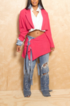 *Pink Blazer Vintage Two Piece Suit Denim Fringe S/M/L