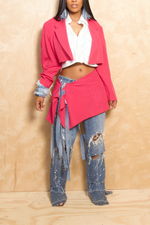 *Pink Blazer Vintage Two Piece Suit Denim Fringe S/M/L