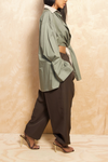 Green & Tan Half & half button up split crossover Shirt (S/M)