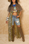 Yellow Cheetah print Chiffon Kimono with scarf