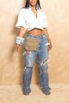 *White Cut off pocket crop vintage button up S