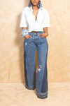 *Dark Wash Denim Distressed Wide Leg Jeans - 32/30