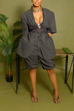 Dark gray short sleeve backless belted blazer set M/L