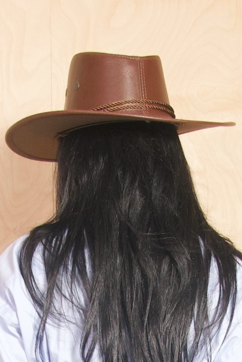 Brown Leather Cowboy Brim Hat