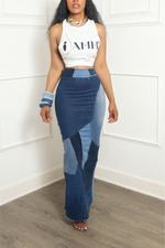 *Denim patchwork mermaid long pencil skirt