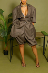 Brown short sleeve backless belted blazer set M/L
