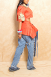 *Orange Embellished Blazer Vintage Two Piece Suit Denim Fringe  S/M