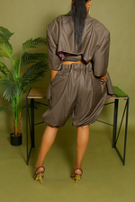 Brown short sleeve backless belted blazer set M/L