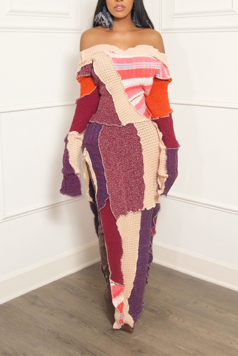 plum knit dress *Black/Mauve Pattern Upcycled Sweater Skirt Purple maxi dress