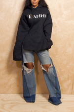 Dark two toned denim wide leg knee hole jeans