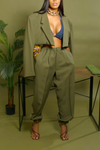 Light olive green jogger crop blazer set