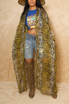 Yellow Cheetah print Chiffon Kimono with scarf