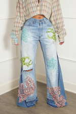 Custom Bleached Embellished Beaded sea wide leg Levi jeans vintage-MTO