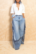 *Classic Blue Denim Wide Leg Fringe Jeans - 38/29