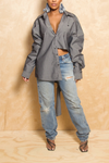 *Iron Gray Cut off boyfriend button up (L/XL) - FINAL SALE
