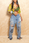 Light washed lined  Ripped Denim jeans