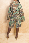 Woodland Camo long sleeve Distressed Crop Jacket
