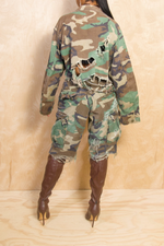 Woodland Camo long sleeve Distressed Crop Jacket