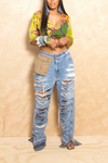 Light washed lined  Ripped Denim jeans