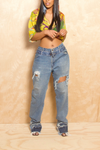Medium washed Vintage Double waistband Ripped Holes Levi jeans