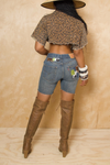 Denim Cheetah Patchwork Bermuda Levi upcycled shorts (XS/S)