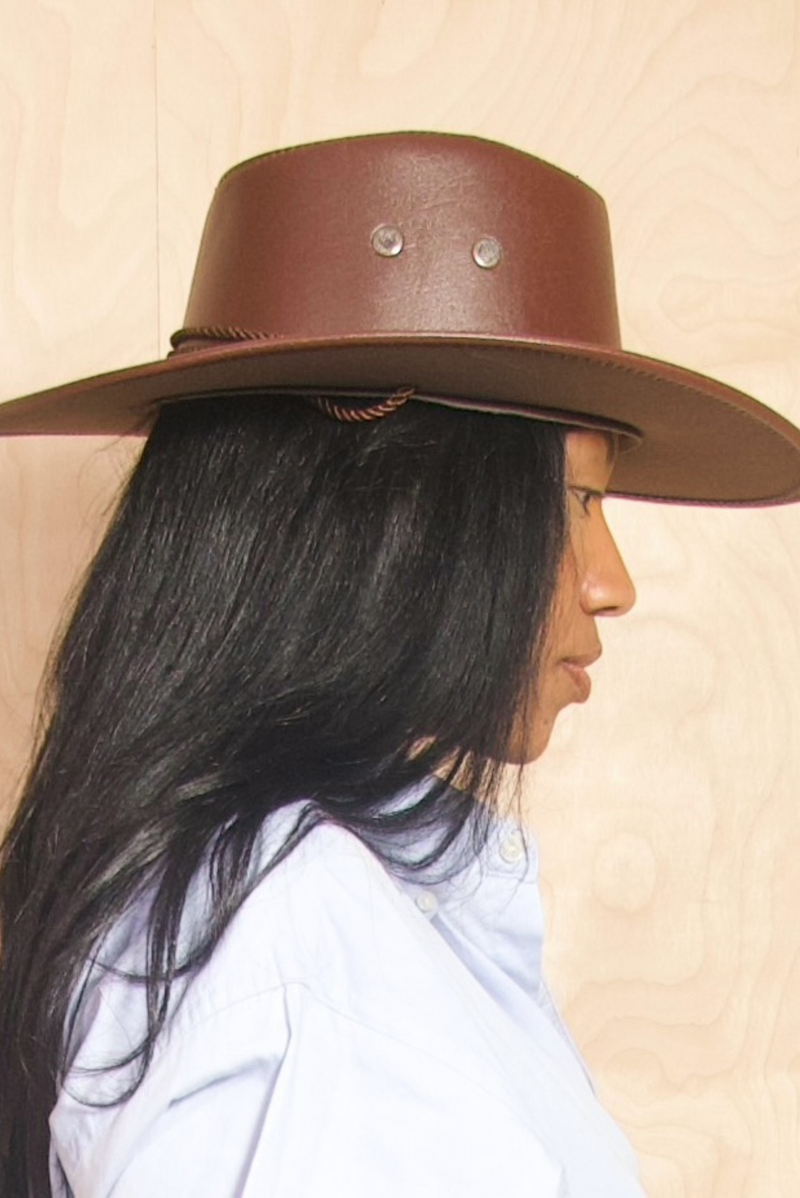 Brown Leather Cowboy Brim Hat