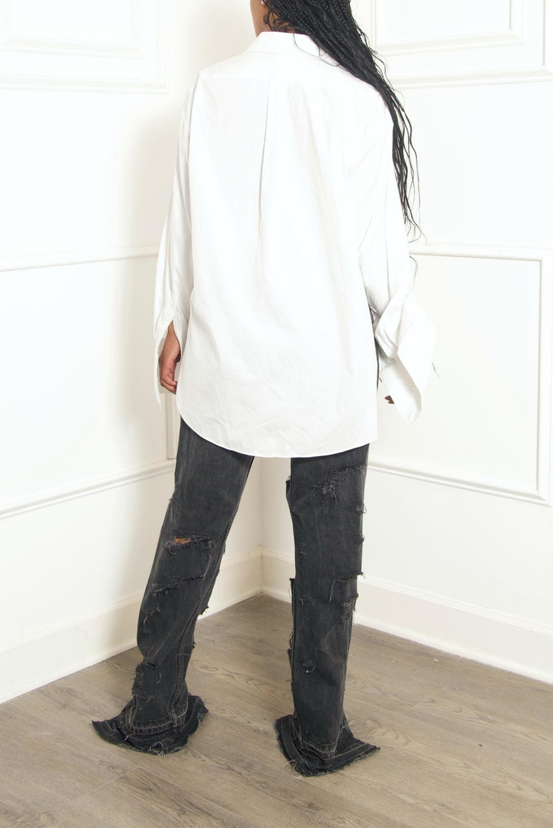 White  button up split crossover Shirt