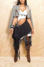 Black/Ashy Denim Fringe wrap skirt