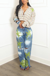 Custom Embellished Beaded sea plaid crop button up vintage (M/L)