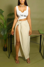 Beige Slacks Wrap Skirt