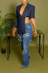 Dark blue pinstripe cut out Vintage blazer