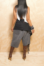 Black/Ashy Denim Fringe wrap skirt