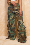 Camo wide leg fringe pants