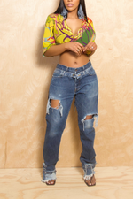 Dark washed Vintage Double waistband Ripped Holes Levi jeans