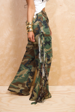 Camo wide leg fringe pants