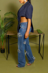 Dark blue pinstripe cut out Vintage blazer