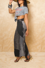 Black & Gray denim patchwork fringe mermaid skirt