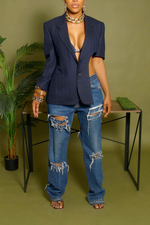Dark blue pinstripe cut out Vintage blazer