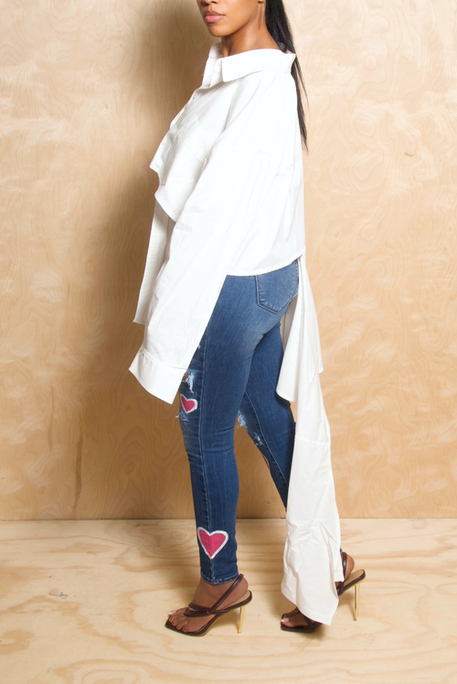 *Heart Skinny Distressed Hole Jeans (2/3)