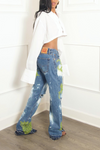 Custom Tye dye bleached Embellished Green Beaded Levi jeans vintage-MTO