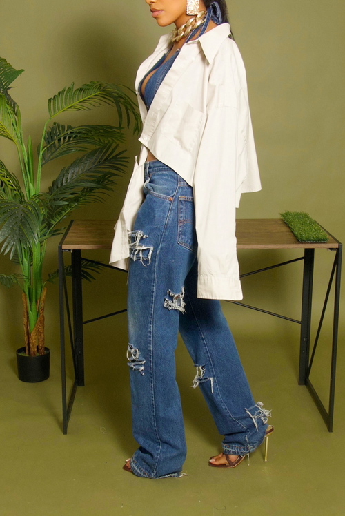 Light Gray cut off boyfriend button up shirt