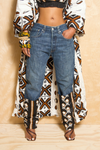 African print cuff jeans