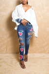 *Heart Skinny Distressed Hole Jeans (2/3)