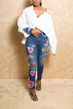 *Heart Skinny Distressed Hole Jeans (2/3)