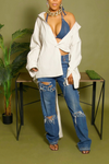 Light Gray cut off boyfriend button up shirt