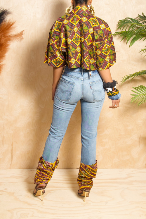 Jungle maroon African denim cuff jeans