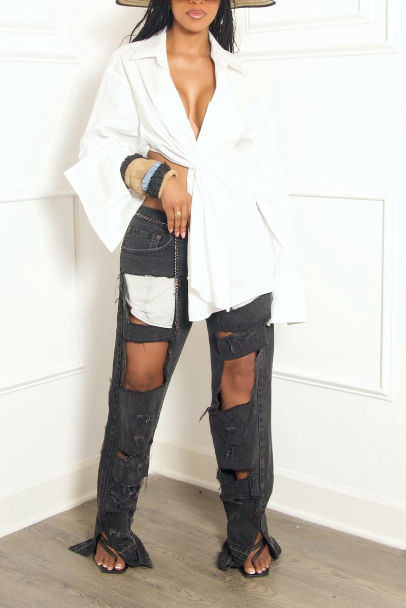 *Ashy black crazy wicked holey distressed jeans - FINAL SALE