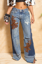 Dark Denim Brown hand Beaded Wide-Leg Levi’s